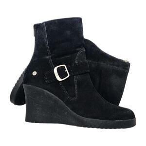 UGG Gissella Womens 10 Black Suede Shearling Lined Wedge Mid Calf Ankle Boots